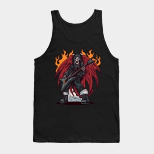 Heavy Metal Guitar Player | Red Winged Skull Fire & Smoke Tank Top